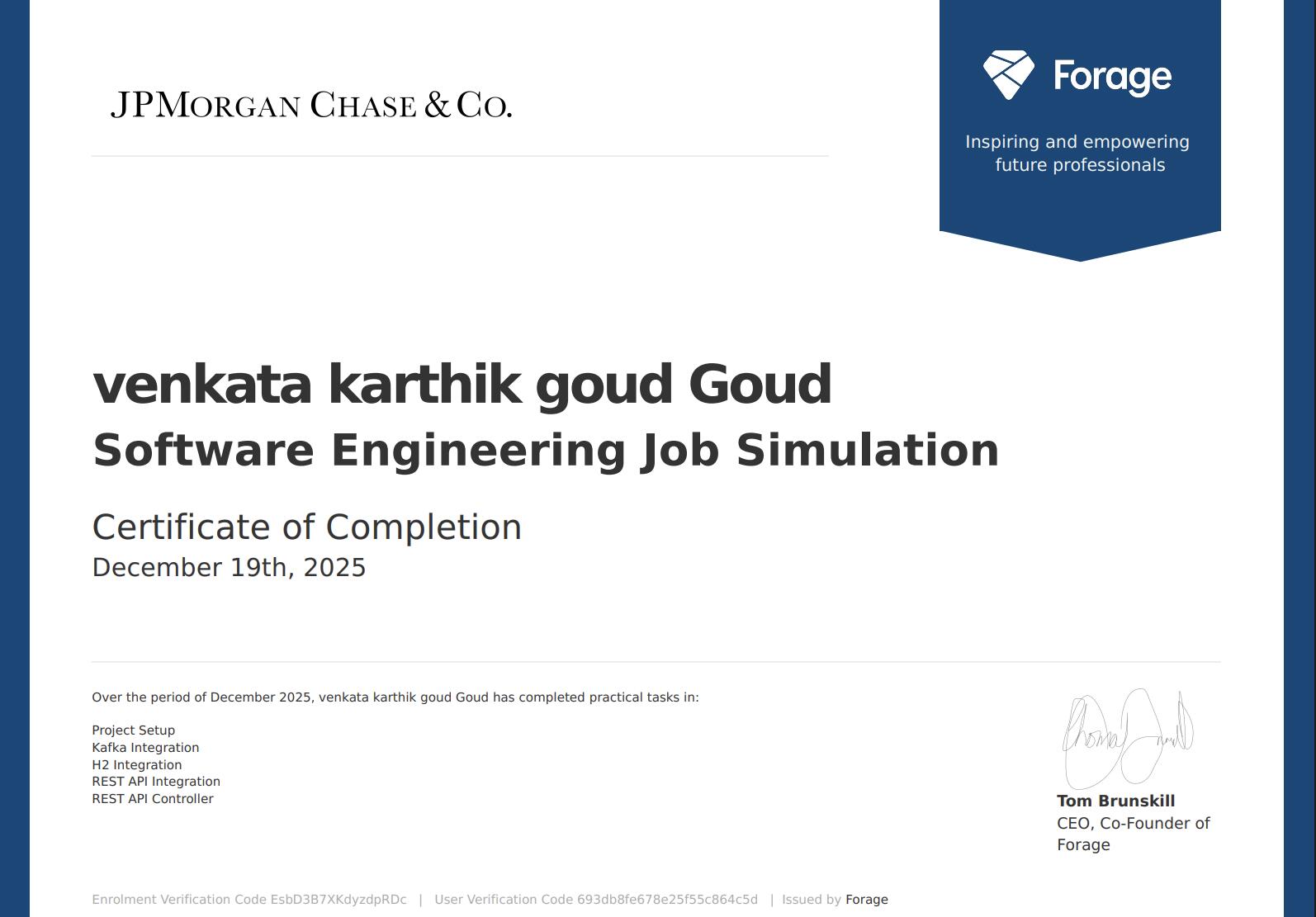 JPMorgan Chase Forage completion certificate